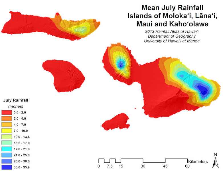 Map indicating that July is the best month to go to Maui for snorkeling